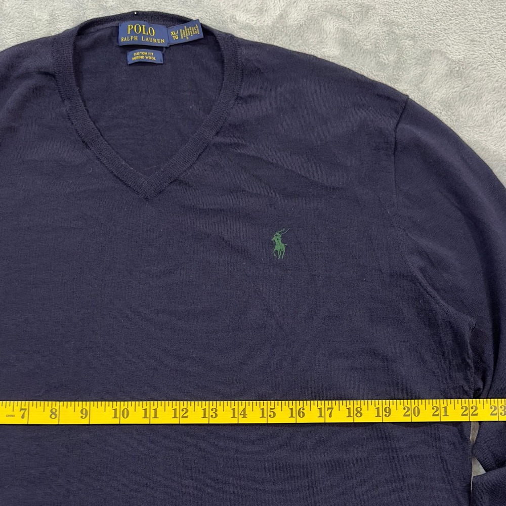 Polo Ralph Lauren Mens Merino Wool V Neck Sweater Green Pony Size XL - Picture 8 of 9